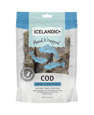 Icelandic+ Cod Skin Hand Wrapped Dog Chew Stick: Short 5" - 3pk