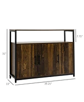 Homcom Industrial Kitchen Sideboard, Buffet Cabinet w/ Storage Open Shelf Rustic Brown