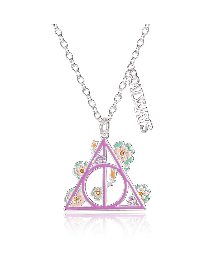 Harry Potter Deathly Hallows Pendant Necklace with Enamel Floral Jewelry Design