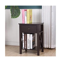 Slickblue Fch Nightstand Modern End Table, Side Table with 1 Drawer and Storage Shelf, Brown