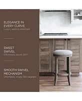 Maven Lane Eva Bar Stool in Reclaimed Oak Finish w/ Ash Grey Fabric Upholstery