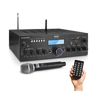 Pyle Bluetooth Stereo Amplifier Receiver With Uhf Wireless Microphone, MP3/Usb/Sd/Aux/Fm Radio, 200 Watt