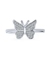 Bling Jewelry Garden Insect .925 Sterling Silver Micro Cubic Zirconia Nature Butterfly Ring Band