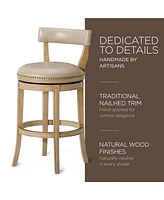 Maven Lane Alexander Bar Stool, Weathered Oak Finish w/ Avanti Bone Leather