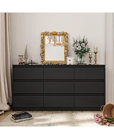 Homsee Silver Wood 9-Drawer Dresser Modern Style with Mirrored Drawers