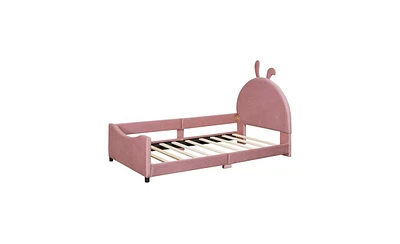 Slickblue Twin Upholstered Daybed with Cute Rabbit Ear Headboard Stylish and Cozy Bedroom Furniture