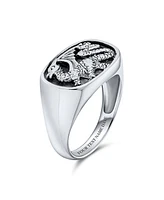 Bling Jewelry Rectangle Royal Winged Dragon Signet Ring Oxidized .925 Sterling Silver