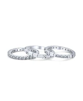 Bling Jewelry Stacking Cubic Zirconia Baguette Eternity Band Ring Set .925 Sterling