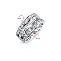 Bling Jewelry Stacking Cubic Zirconia Baguette Eternity Band Ring Set .925 Sterling