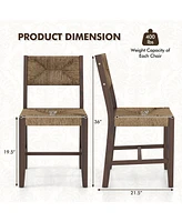 Gymax Wooden Dining Chair Set of 2 w/ Natural Weave Seagrass Rattan Backrest & Seat
