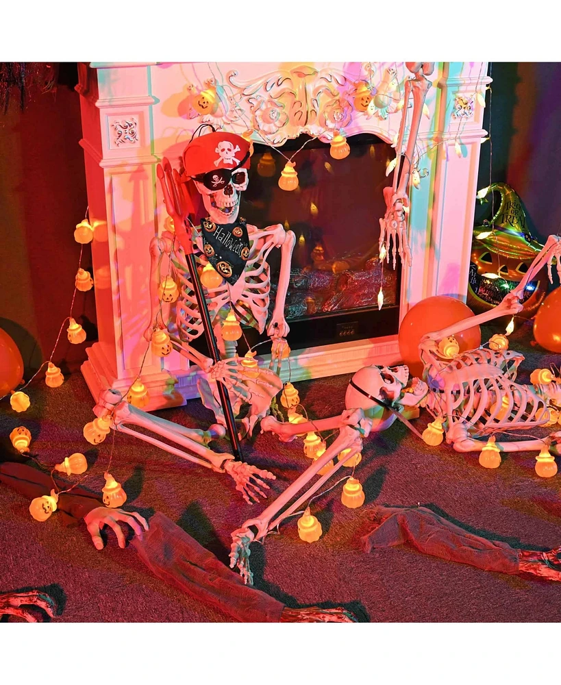 Yescom Pirate Life Size Skeleton Poseable 5.4Ft with Fall Dog Bandana for Halloween Party Decorations 2024