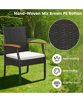 Costway 9 Pieces Patio Rattan Dining Set with Acacia Wood Table