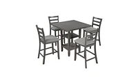 Slickblue 5-Piece Wooden Counter Height Dining Set with Padded Chairs and Convenient Storage Shelves