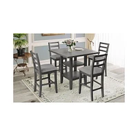 Slickblue 5-Piece Wooden Counter Height Dining Set with Padded Chairs and Convenient Storage Shelves