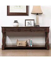 Slickblue 63inch Long Wood Console Table with 3 Drawers and 1 Bottom Shelf for Entryway Hallway Easy Assembly Extra-thick Sofa