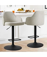 Maison Boucle Set Of 2 Armrest Upholstered 360° Swivel Adjustable Barstool With Black Legs-Maison