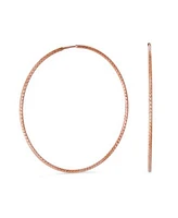 Bling Jewelry Lightweight Round Thin Endless Continuous Twist Hoop Earrings For Women Rose Gold Plated .925 Sterling Silver 1.75 Inches