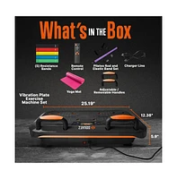 Squatz Vibration Plate Exercise Machine Set With Resistance Bands, Pilates Rods, and Fitness Mat