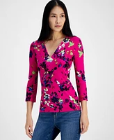 I.n.c. International Concepts Women's Printed Ribbed Top, Created for Macy's