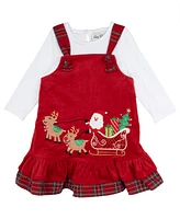 Rare Editions Baby Girl Santa's Sleigh Applique Dress, 2-Piece Set