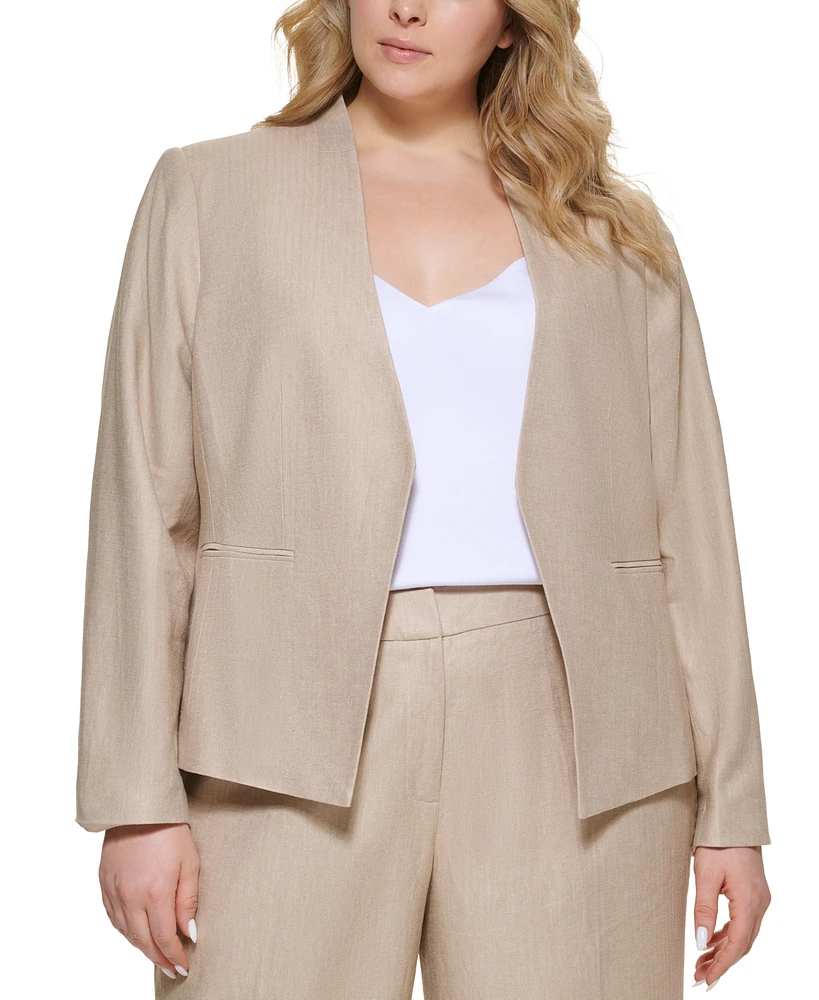 Calvin Klein Plus 100% Linen Open-Front Blazer