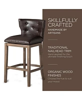 Maven Lane Hugo Bar Stool in Walnut Finish with Marksman Saddle Leather