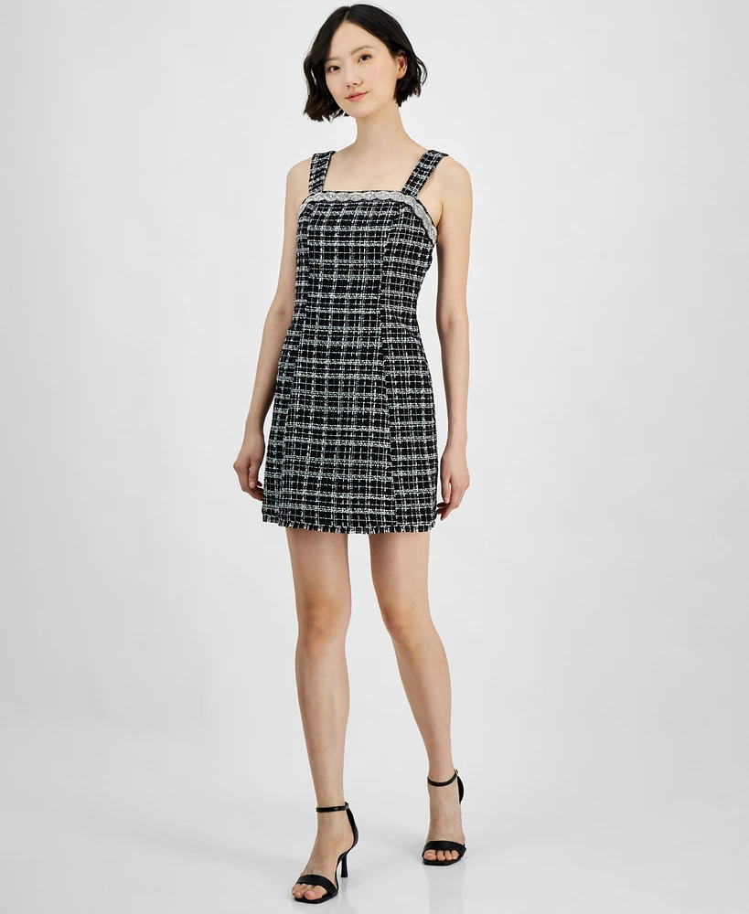 Tahari Petite Tweed Embellished-Neck Sleeveless Dress