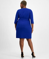 Tahari Plus Round-Neck Side-Tie Sheath Dress