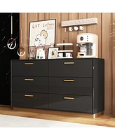 Homsee Black High Gloss Storage Organizer with 6 Mirrored Drawers