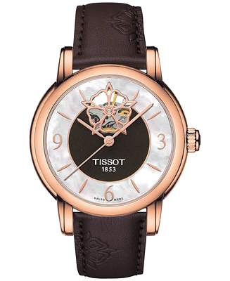 Tissot Women's Swiss Automatic Lady Heart Powermatic 80 Diamond Accents Brown Leather Strap Watch 35mm