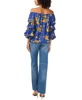 Vince Camuto Women's Floral-Print Off-The-Shoulder Bubble-Sleeve Top