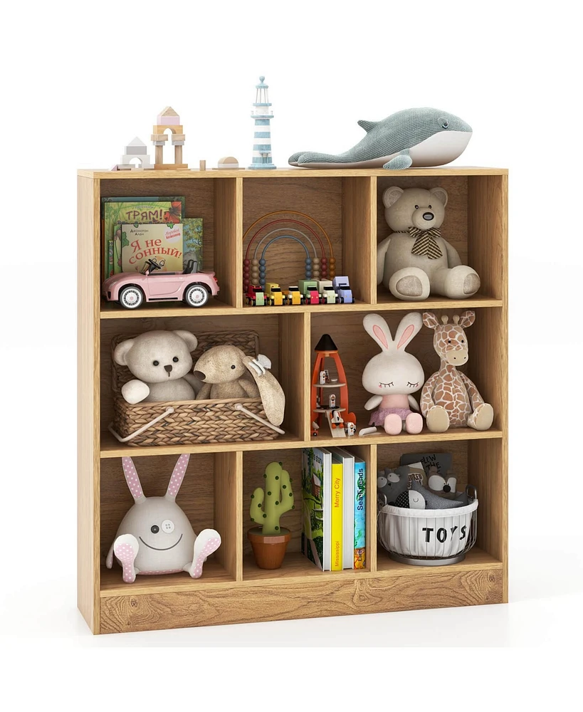 Costway -Cube Bookcase 41" Wooden Toy Storage Organizer for Kids Bookshelf