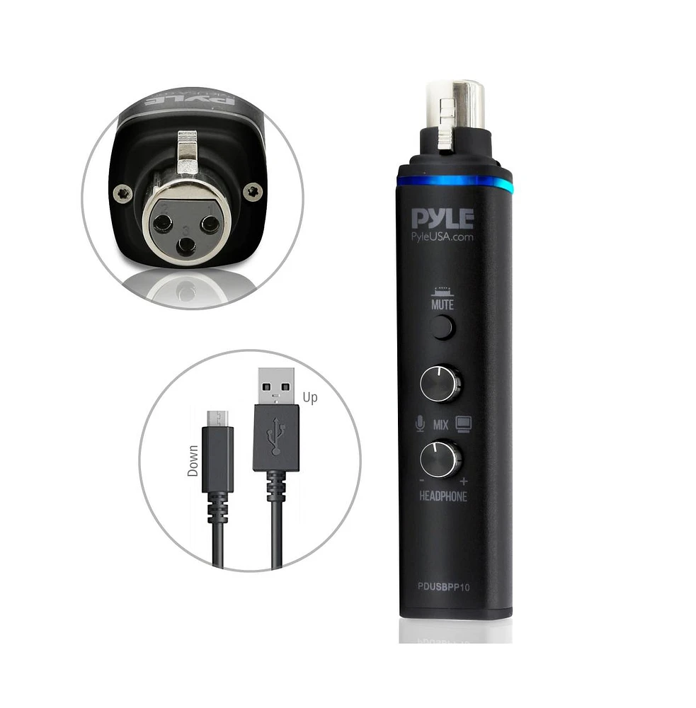 Pyle Xlr-to-usb Microphone Adaptor, Usb Mic Interface with Volume Control and +48V Phantom Power