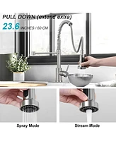 Skonyon Commercial Single Handle Kitchen Sink Faucet with Pull Down Sprayer and Deck Plate, Brushed Nickel Stainless Steel Sink Faucets 1 or 3 Hole