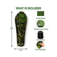 SereneLife Mummy Sleeping Bag With Travel Pillow and Compression Sack (Camouflage)
