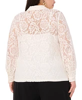 Vince Camuto Plus Lace Fold-Collar Long-Sleeve Blouse