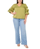 Vince Camuto Plus V-Neck Bubble-Sleeve Blouse, Created for Macy's