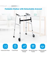 Sugift Folding Height Adjustable Walking Frame with Armrest Support-Silver