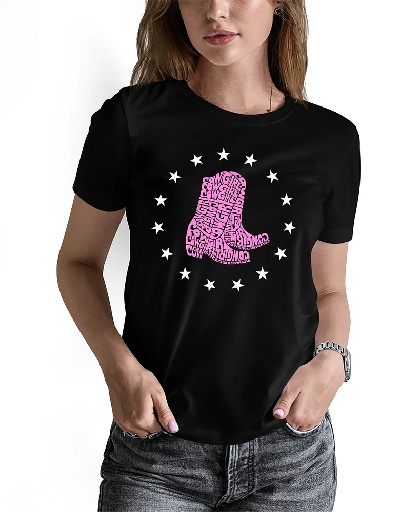 La Pop Art Women's Cowgirl Boots Word Crew Neck T-Shirt