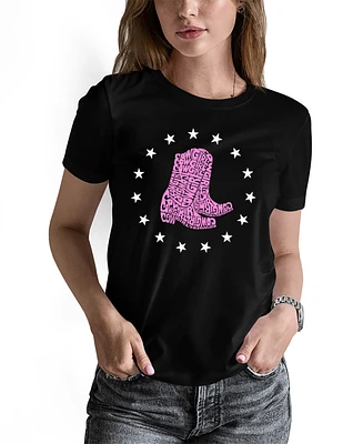 La Pop Art Women's Cowgirl Boots Word Crew Neck T-Shirt