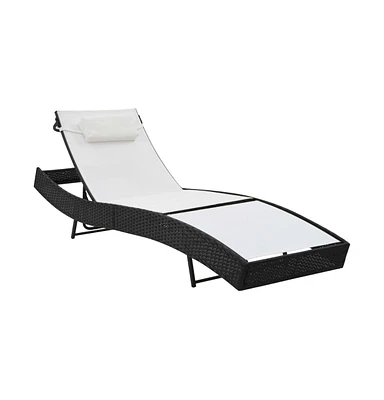 vidaXL Sun Lounger with Pillow Poly Rattan Black