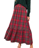 Cupshe Women's Plaid Ruffled Maxi Skirt