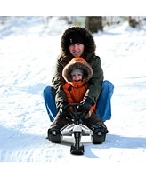 Sugift Kids Snow Sled with Steering Wheel and Double Brakes-Black