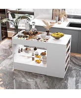 Homsee White 8-Drawers Bedroom Dresser with Glass Top and Glass Drawers