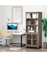 Homcom 71" Freesding Bookshelf Storage Cabinet Hutch w/ Glass Doors