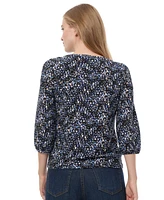 Jones New York Women's Printed Crepe 3/4-Sleeve Top