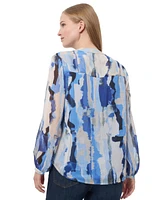 Jones New York Women's Printed Long Raglan Sleeve Peasant Blouse