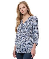 Jones New York Women's Printed Pleated V-Neck Tunic