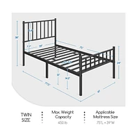 Yaheetech Twin Size 12-Slat Metal Bed Frame with Spindle Headboard, Footboard, 13 Inches Underbed Storage, Black