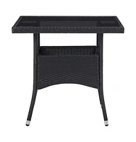 vidaXL Patio Dining Table Poly Rattan and Glass